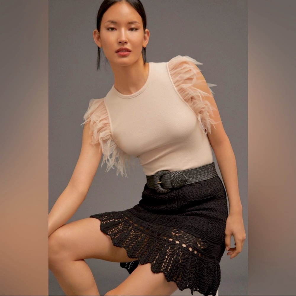 Sunday in Brooklyn Cream Feather Sleeve Ribbed Tank